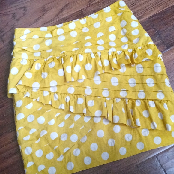Anthropologie Leifsdottir Polka Dot Mustard Gold Ruffle Tiered Skirt 8 - Picture 3 of 8